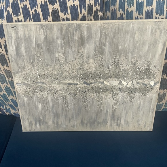 Silver Glitter Glass Abstract Canvas Art Painting (Special Needs Artist) - Picture 1 of 4